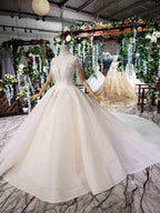Elegant Cap Sleeves Ball Gown Beading High Neck Wedding Dress WD378 by pgmdress