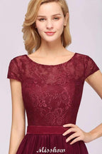 Elegant Cap Sleeves Floral aline Evening Swing Dress Appliques Tulle Bridesmaid Dress by misshow.com
