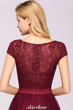 Elegant Cap Sleeves Floral aline Evening Swing Dress Appliques Tulle Bridesmaid Dress by misshow.com