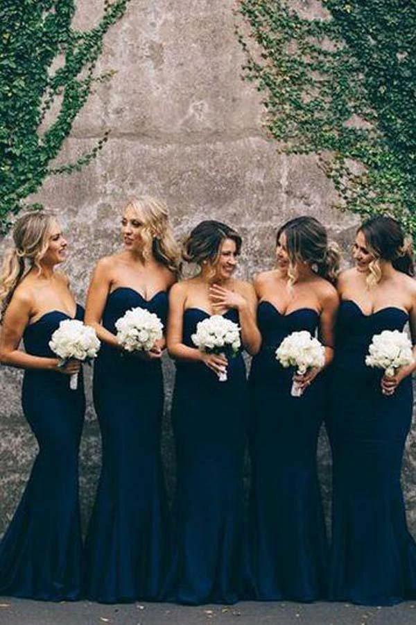 Elegant Sweet Heart Navy Mermaid Long Bridesmaid Dresses BD032 by pgmdress