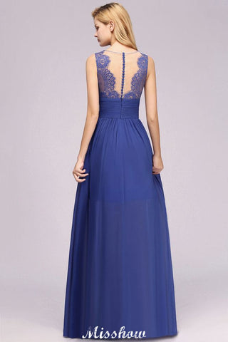 Elegante vestido de dama de honor de gasa con encaje, joya, sin mangas, largo hasta el suelo, corte A, con volantes