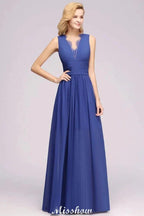 Elegant Chiffon Lace Jewel Sleeveless Floor-Length A-Line Ruffles Bridesmaid Dress by misshow.com