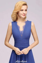 Elegant Chiffon Lace Jewel Sleeveless Floor-Length A-Line Ruffles Bridesmaid Dress by misshow.com