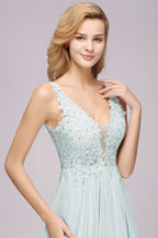 Elegant Chiffon Lace V-Neck Sleeveless Floor-Length A-Line Bridesmaid Dress with Beadings