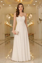 Elegant Chiffon Sleevless Evening Dress Scoop Neck Lace Apliques Bridesmaid Dress by misshow.com