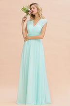Elegant Chiffon V-Neck Sleeveless Floor-Length A-line Bridesmaid Dress with Ruffles