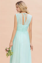 Elegant Chiffon V-Neck Sleeveless Floor-Length A-line Bridesmaid Dress with Ruffles