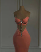 Elegant Column Chiffon Strapless Sleeveless Prom Dress With Appliques by misshow.com