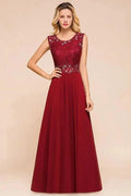 Elegant Crew Neck aline Beading Evening Dress Sleeveless Lace Floor Length Party Dress by misshow.com