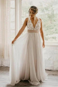 Elegant Criss Cross Deep V-Neck Wedding Dress with Waistband WD443 by pgmdress