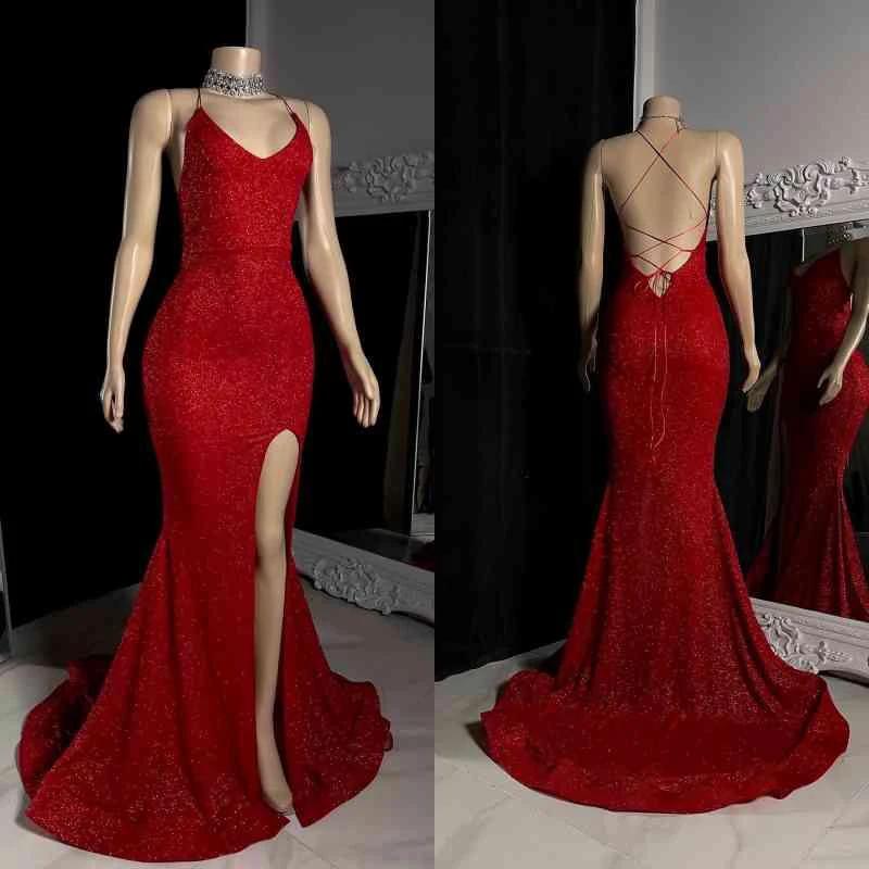 Elegant Criss-cross Straps Mermaid Split Front Prom Dresses by misshow.com
