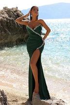Elegant Dark Green Long Mermaid Sleeveless Prom Dress With Slit by misshow.com