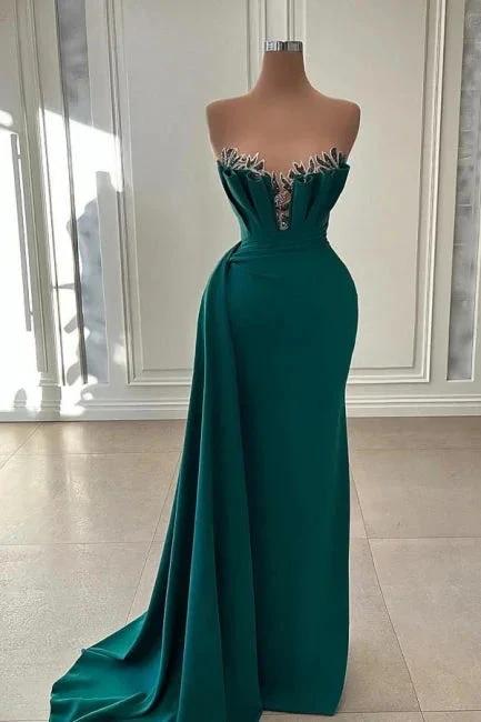 Elegant Dark Green Strapless Mermaid Long Prom Dress Evening Gowns by misshow.com