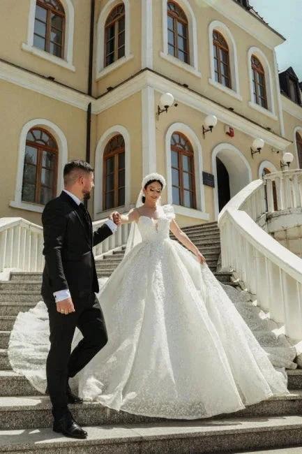 Elegant Designer Beautiful Cream Wedding Dresses A-Line with Lace by misshow.com