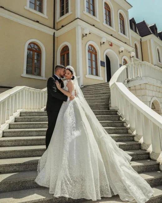 Elegant Designer Beautiful Cream Wedding Dresses A-Line with Lace by misshow.com