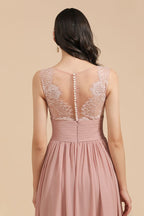 Elegant Dusty Pink Sleeveless Floral Lace Bridesmaid Dress Side Split Party Dress