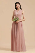 Elegant Dusty Pink Sleeveless Floral Lace Bridesmaid Dress Side Split Party Dress by misshow.com