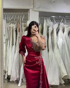 Elegant Evening Dresses Long Wine Red | Prom dresses with sleeves by misshow.com