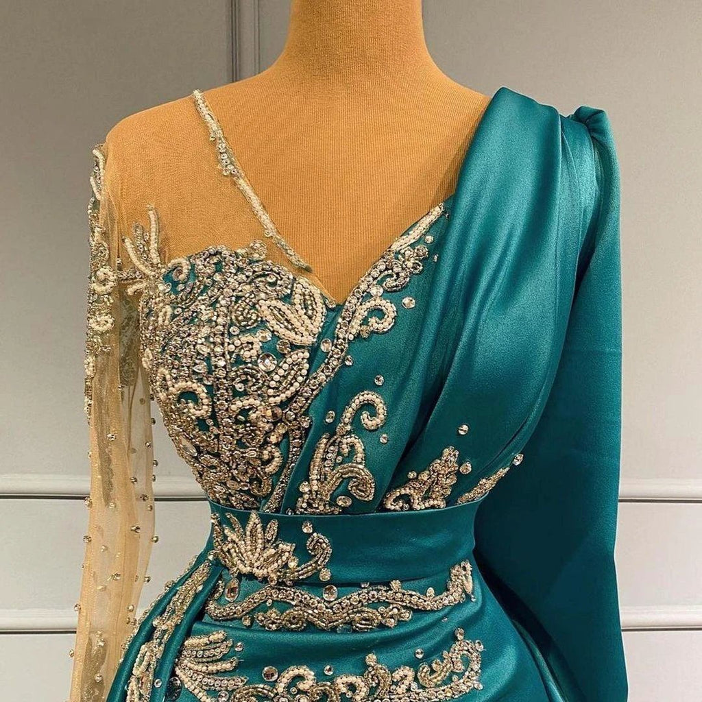 Elegant floor-length evening dress prom dresses with sleeves by misshow.com