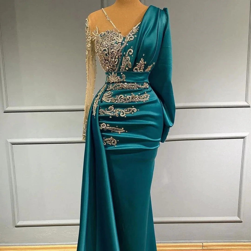 Elegant floor-length evening dress prom dresses with sleeves by misshow.com