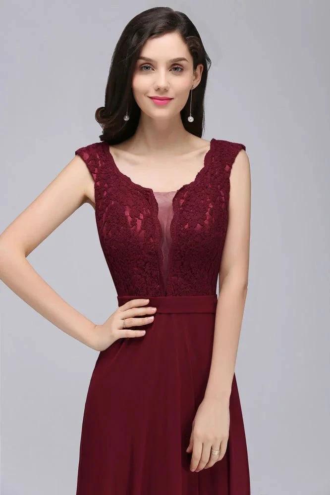 Elegant Floor-length Lace A-line Burgundy Prom Dress by misshow.com