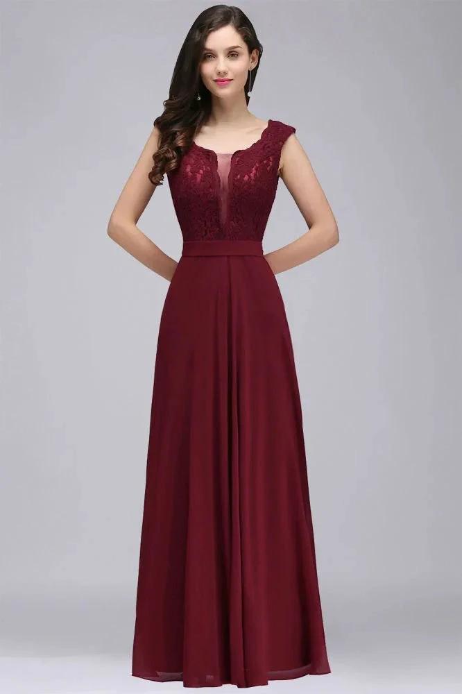 Elegant Floor-length Lace A-line Burgundy Prom Dress by misshow.com