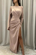 Elegant Floor-Length Long Sleeves Prom Dress with Slit by misshow.com