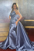 Elegant Floor Length Sleeveless A Line Satin Prom Dress with Beads by misshow.com