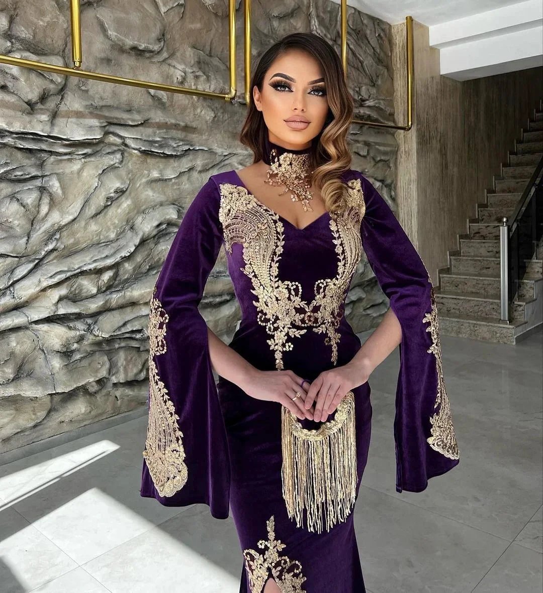 Elegant Floor Length Sweetheart Long Sleeves Mermaid Prom Dress with Split by misshow.com