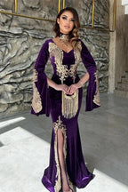 Elegant Floor Length Sweetheart Long Sleeves Mermaid Prom Dress with Split by misshow.com