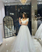Elegant Floor Length Sweetheart Short Sleeves A-Line Tulle Wedding Dress by misshow.com