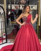 Elegant Floor Length Sweetheart Sleeveless A-Line Satin Wedding Dress with Ruffles by misshow.com