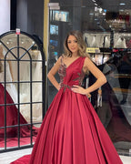 Elegant Floor Length Sweetheart Sleeveless A-Line Satin Wedding Dress with Ruffles by misshow.com