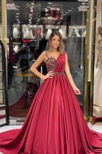 Elegant Floor Length Sweetheart Sleeveless A-Line Satin Wedding Dress with Ruffles by misshow.com