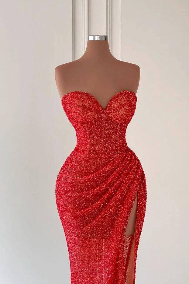 Elegant Floor Length Sweetheart Sleeveless Mermaid Prom Dress with Split by misshow.com
