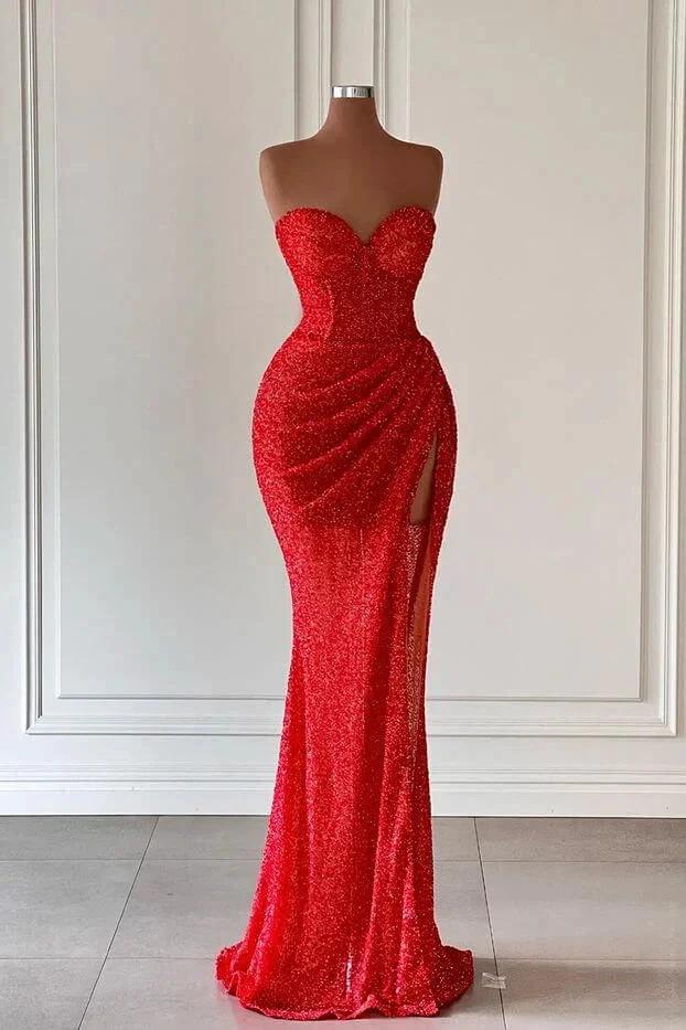 Elegant Floor Length Sweetheart Sleeveless Mermaid Prom Dress with Split by misshow.com
