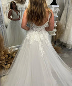 Elegant Floor Length V-Neck Sleeveless A-Line Tulle Wedding Dress with Appliques by misshow.com