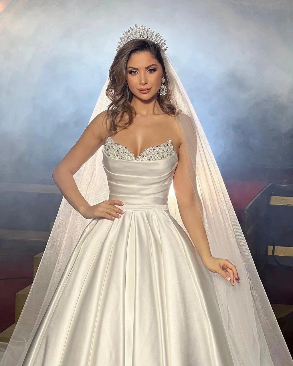Elegant FloorLength Sleeveless A Line Satin Wedding Dress With Beads by misshow.com