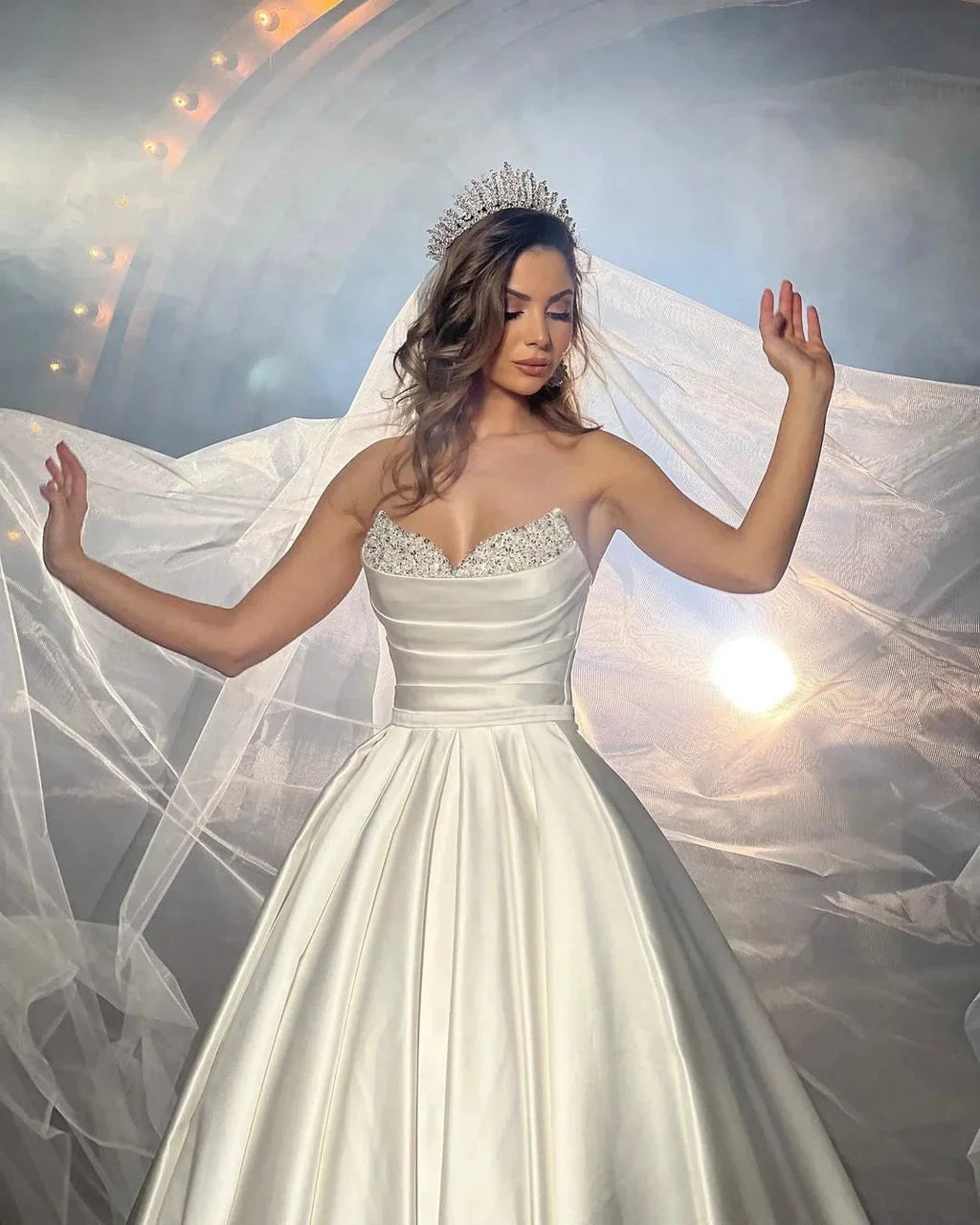 Elegant FloorLength Sleeveless A Line Satin Wedding Dress With Beads by misshow.com