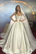 Elegant FloorLength Sleeveless A Line Satin Wedding Dress With Beads by misshow.com