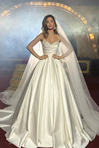 Elegant FloorLength Sleeveless A Line Satin Wedding Dress With Beads by misshow.com