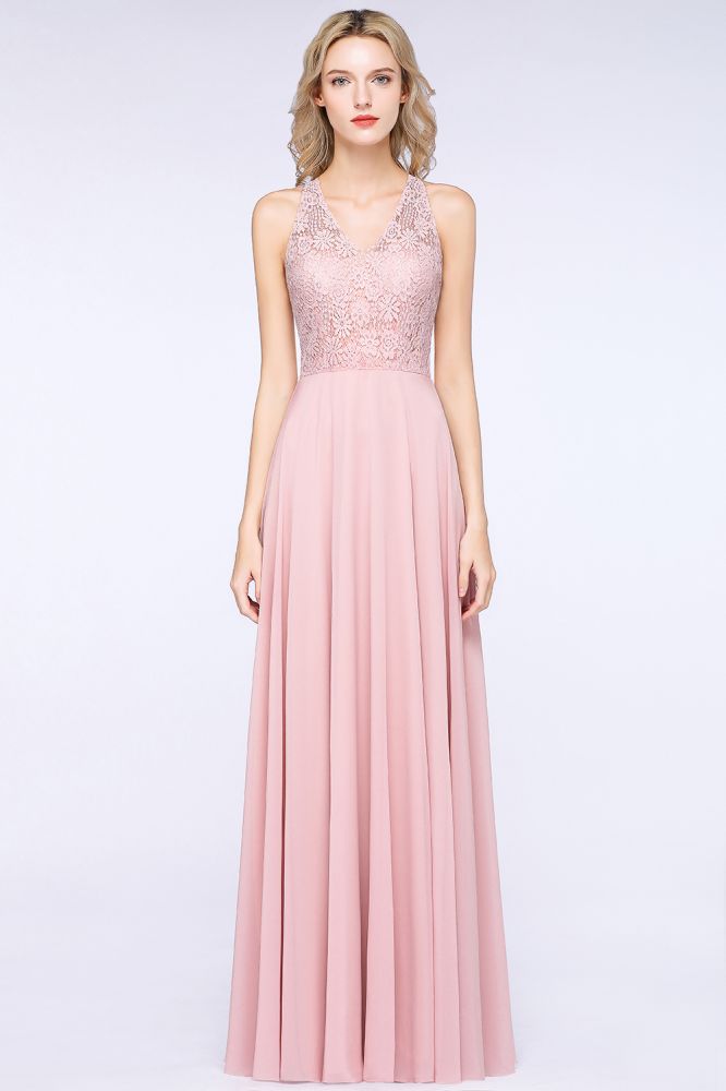 Elegant Floral Appliques aline Bridesmaid Dress Dusty Pink Chiffon FloorLength Formal Dress