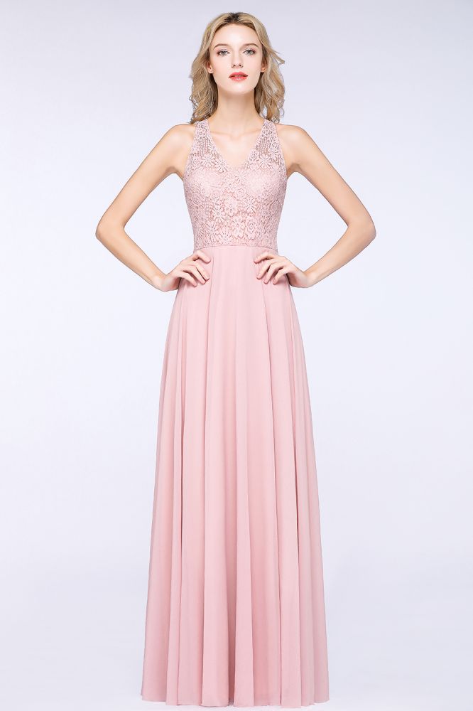 Elegant Floral Appliques aline Bridesmaid Dress Dusty Pink Chiffon FloorLength Formal Dress