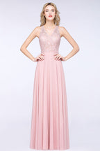Elegant Floral Appliques aline Bridesmaid Dress Dusty Pink Chiffon FloorLength Formal Dress