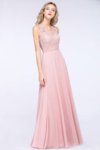 Elegant Floral Appliques aline Bridesmaid Dress Dusty Pink Chiffon FloorLength Formal Dress