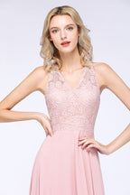 Elegant Floral Appliques aline Bridesmaid Dress Dusty Pink Chiffon FloorLength Formal Dress