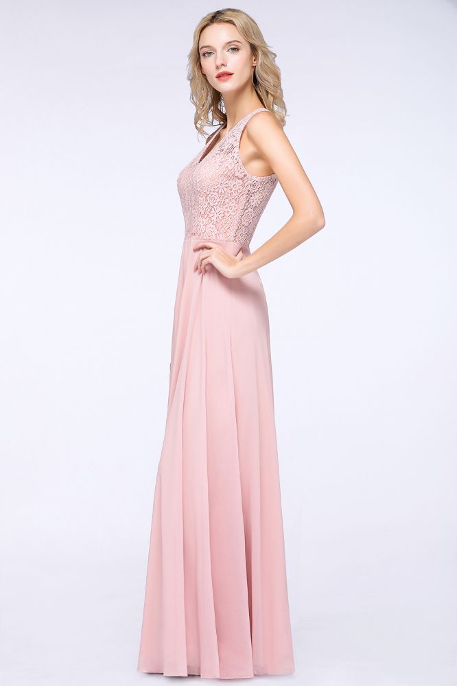 Elegant Floral Appliques aline Bridesmaid Dress Dusty Pink Chiffon FloorLength Formal Dress