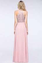 Elegant Floral Appliques aline Bridesmaid Dress Dusty Pink Chiffon FloorLength Formal Dress