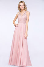 Elegant Floral Appliques aline Bridesmaid Dress Dusty Pink Chiffon FloorLength Formal Dress