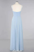 Elegant Front Split Bridesmaid Dress Garden Spaghetti Straps V-neck Floor Length Dress by misshow.com